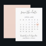 Peach Heart Calender Budget Wedding Save the Date<br><div class="desc">Modern budget save the date featuring a simple calendar in soft grey with the words, "Save the Date" and your names in an elegant handwriting font and a peach heart surrounding your date, over a white background. DESIGN TIP: For a column that does not have a date in the first...</div>
