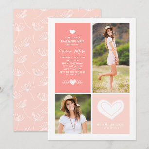 Peach Heart Doodles Photo Collage Graduation Invitation