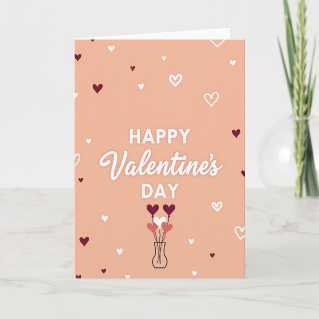 Peach Heart Pattern Valentines Card (Front)