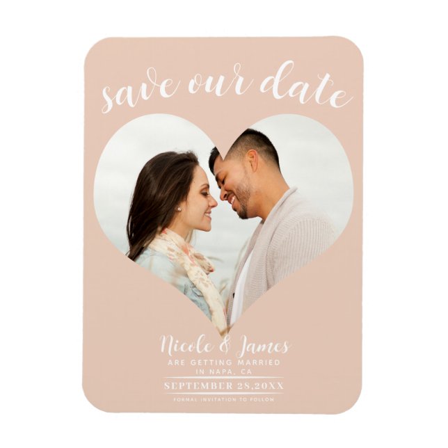 Peach Heart Photo Wedding Save the Date Magnet (Vertical)