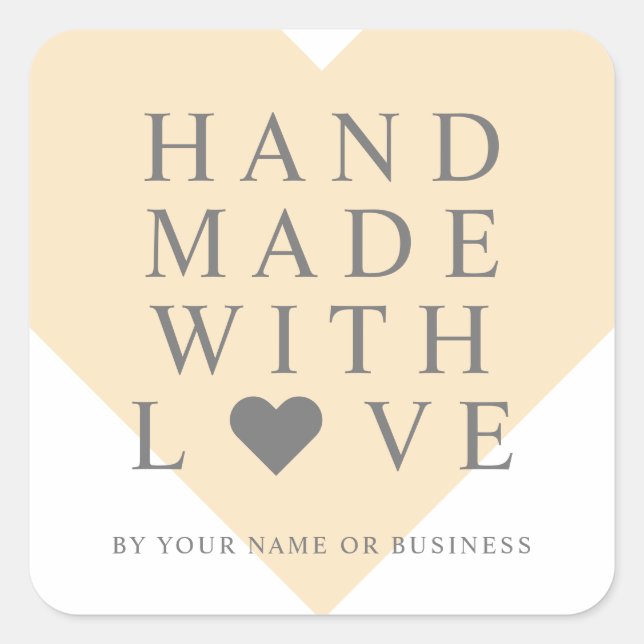 Peach Heart with Handmade with Love Quote Square Sticker (Front)
