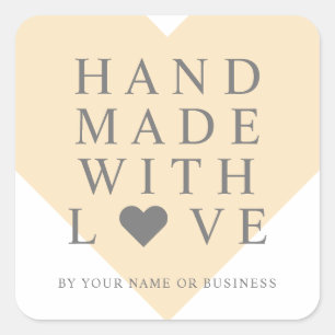 Peach Heart with Handmade with Love Quote Square Sticker