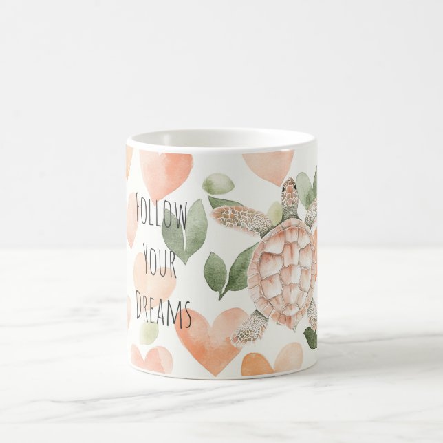 Peach Hearts Dreams Sea Turtle Coffee Mug (Center)