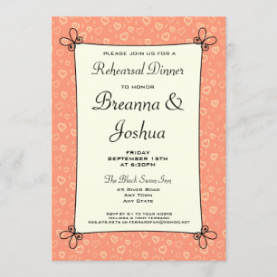 Peach Hearts Pattern Rehearsal Dinner Invitation