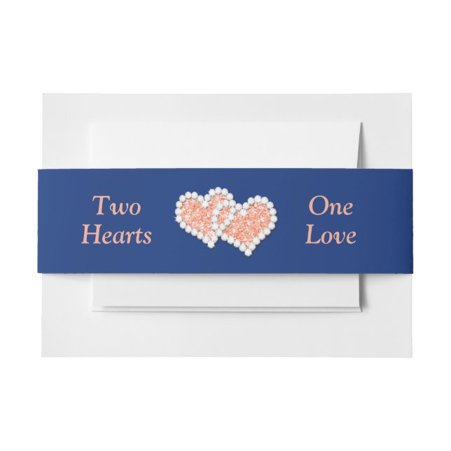 Peach Hearts Wedding Invitation Belly Band 2 (Front Example)