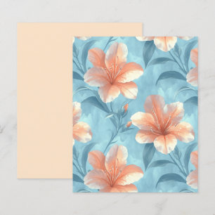 Peach Hibiscus Floral on Soft Blue Scrapbook Paper