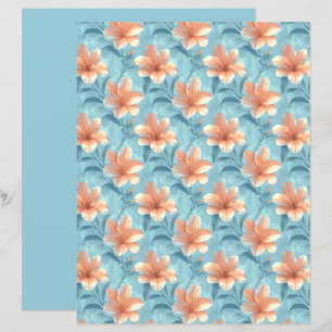 Peach Hibiscus Floral Scrapbook Paper