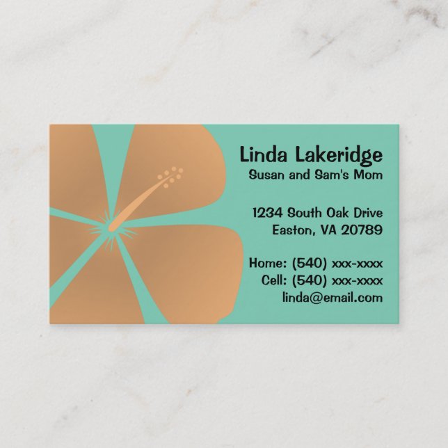 Peach Hibiscus Flowers Mummy Contact Card (Front)