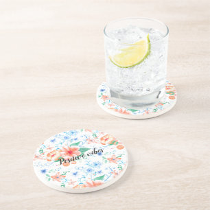 Peach Hibiscus Tropical Floral Coaster