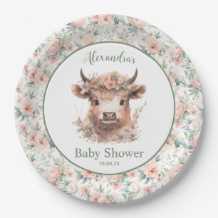 Peach Highland Cow Paper Plate