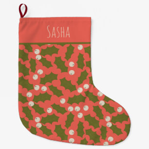 Peach Holly Personalised Christmas  Large Christmas Stocking