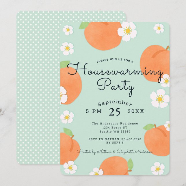 Peach House Warming Party Invitation (Front/Back)