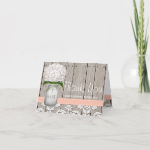 Peach Hydrangea Monogrammed Mason Jar THANK YOU Card