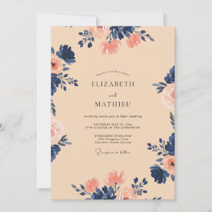 Peach Indigo Botanical Delight Wedding Invitation