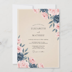 Peach Indigo Painted Wedding Invitation