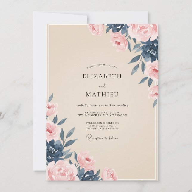 Peach Indigo Painted Wedding Invitation (Front)