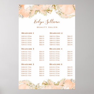 Peach ink Marbling Design Price List Poster