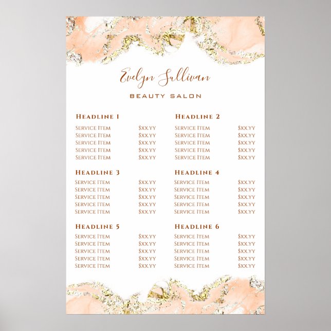 Peach ink Marbling Design Price List Poster (Front)