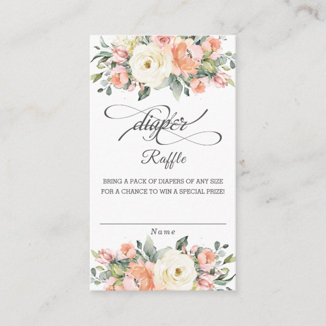 Peach Ivory Blush Floral Baby Shower Diaper Raffle Enclosure Card (Front)
