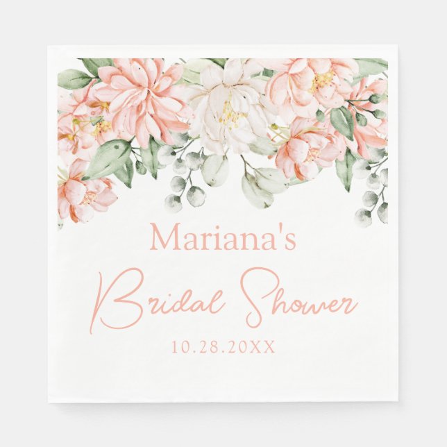 Peach Ivory Floral Bridal Shower Napkin (Front)