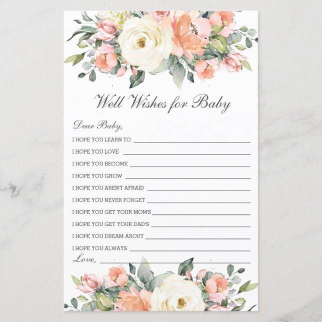Peach Ivory Floral Well Wishes for Baby Shower (Front)