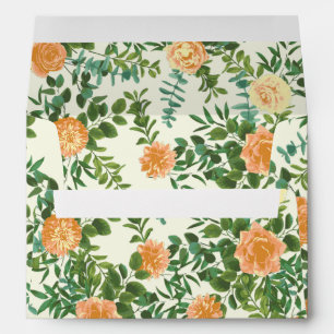Peach & Ivory Peony & Rose Floral Wedding Envelope