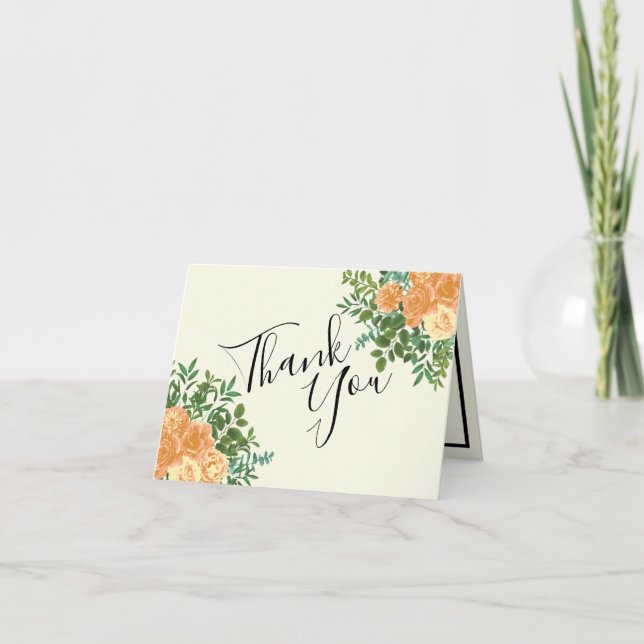 Peach & Ivory Peony Rose Floral Wedding Thank You (Front)