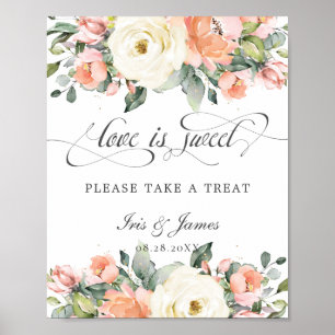 Peach Ivory Pink Floral Love is Sweet Take a Treat Poster