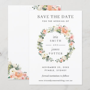 Peach Ivory Pink Floral Wedding Save the Date Card