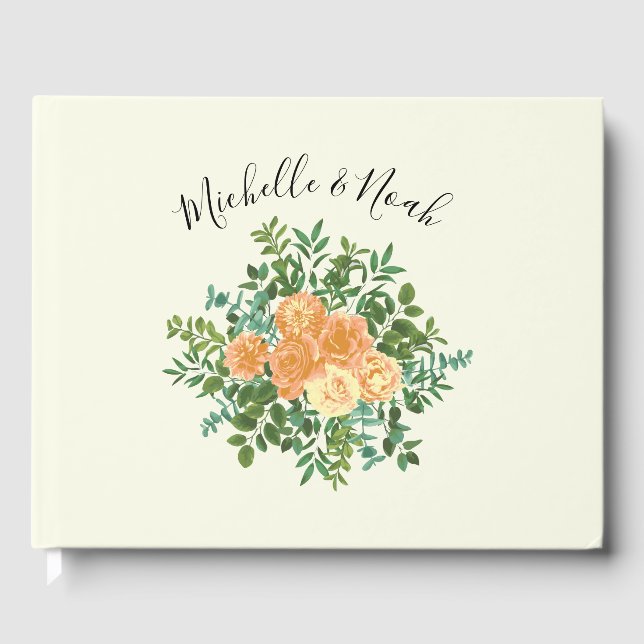 Peach Ivory Wedding Vintage Rose Guest Book (Front)