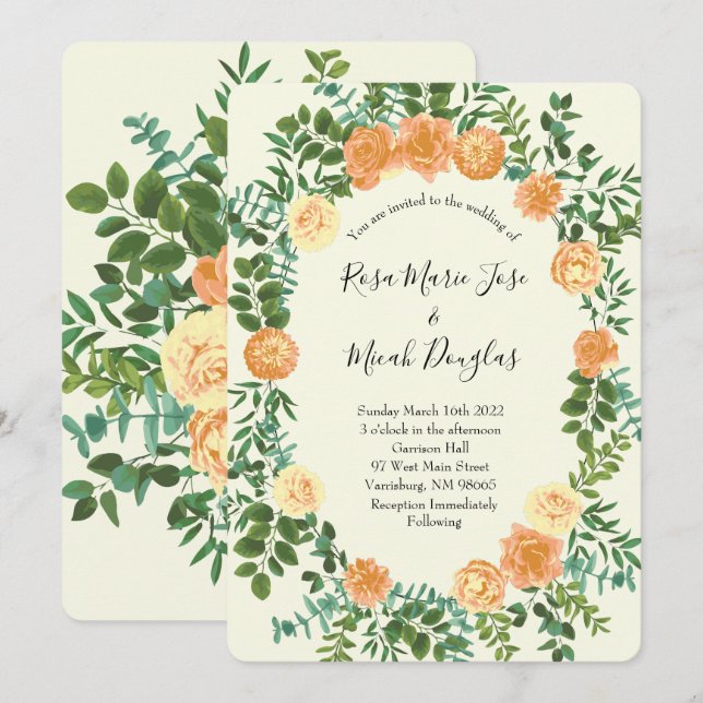 Peach Ivory Wedding Vintage Rose Invitation (Front/Back)