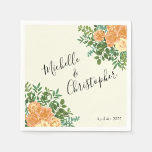 Peach Ivory Wedding Vintage Rose Napkin