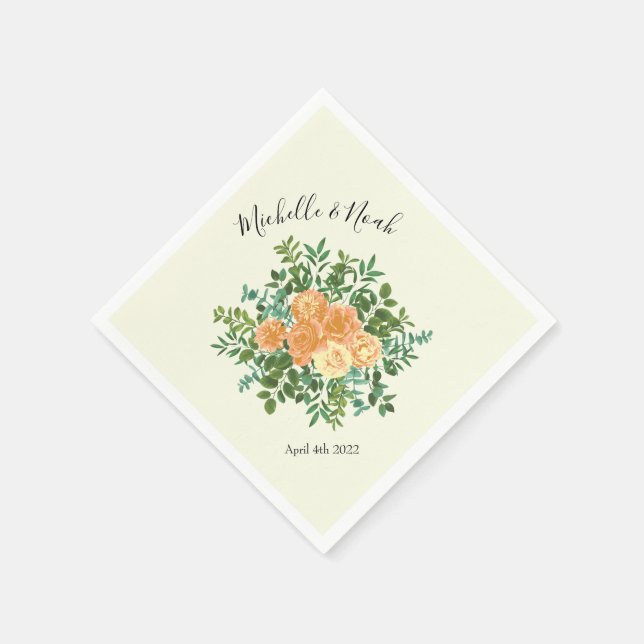 Peach Ivory Wedding Vintage Rose Napkin (Corner)