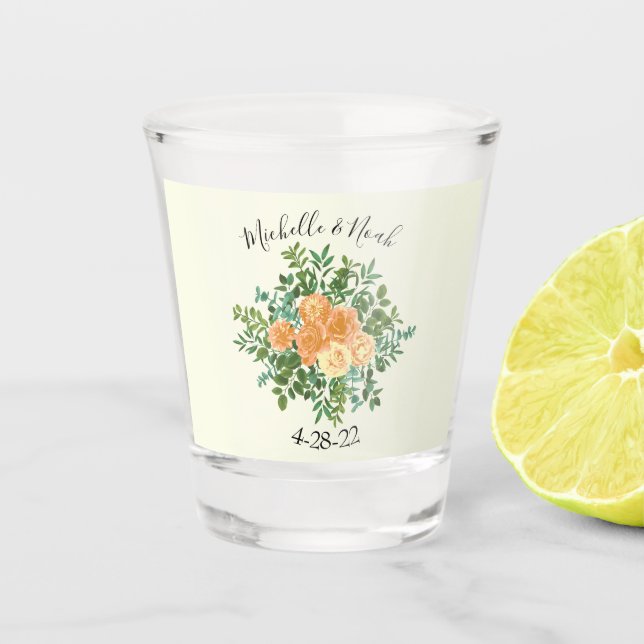 Peach Ivory Wedding Vintage Rose Shot Glass (Front)