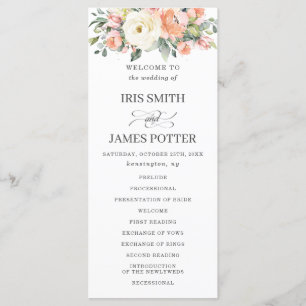 Peach Ivory White Pink Floral Wedding Program Programme