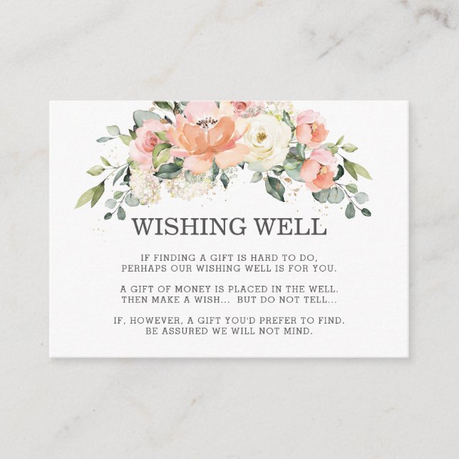 Peach Ivory White Pink Floral Wedding Wishing Well Enclosure Card (Front)