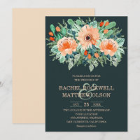 Peach Jade Teal Floral Watercolor Wedding Invites
