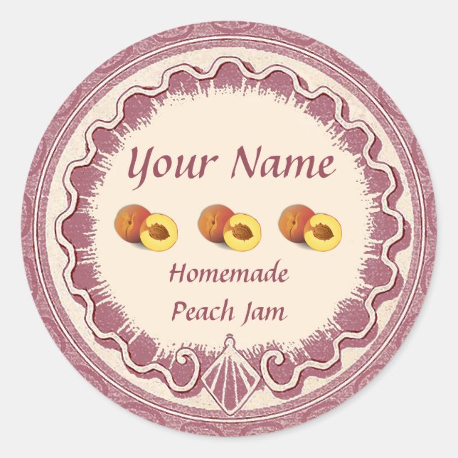 Peach Jam Personalise Pink Classic Round Sticker (Front)