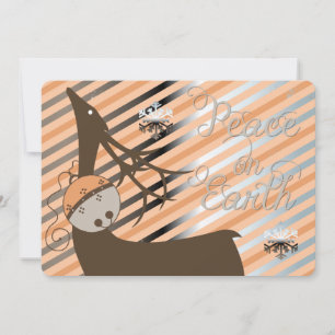 Peach Jingle Bells Stripe Deer Christmas Holiday Card