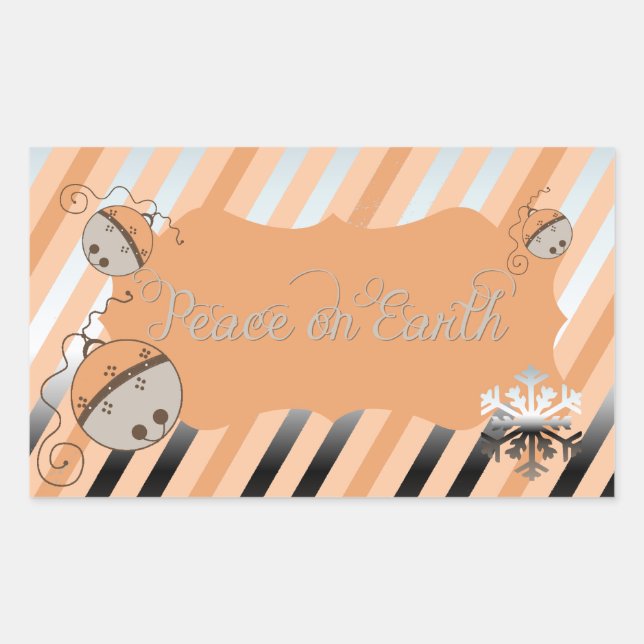 Peach Jingle Bells Stripe Rectangle Sticker (Front)