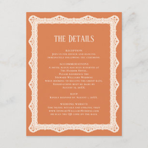 Peach Lace Details Reception Information Wedding Enclosure Card