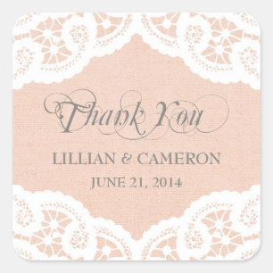 Peach Lace Doily Thank You Name Stickers