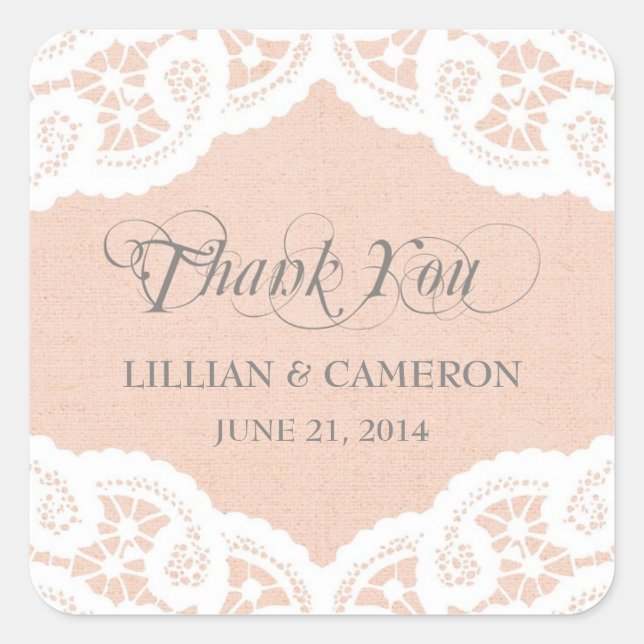 Peach Lace Doily Thank You Name Stickers (Front)