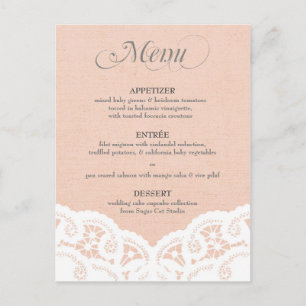 Peach Lace Doily Wedding Menu Postcard