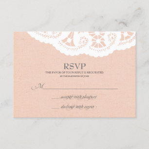 Peach Lace Doily Wedding RSVP Card