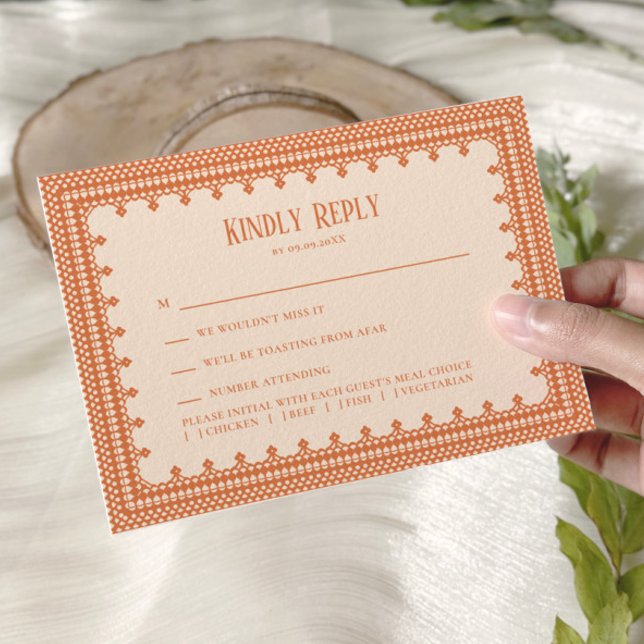 Peach Lace Elegant Wedding Invitation, RSVP Card (Creator Uploaded)