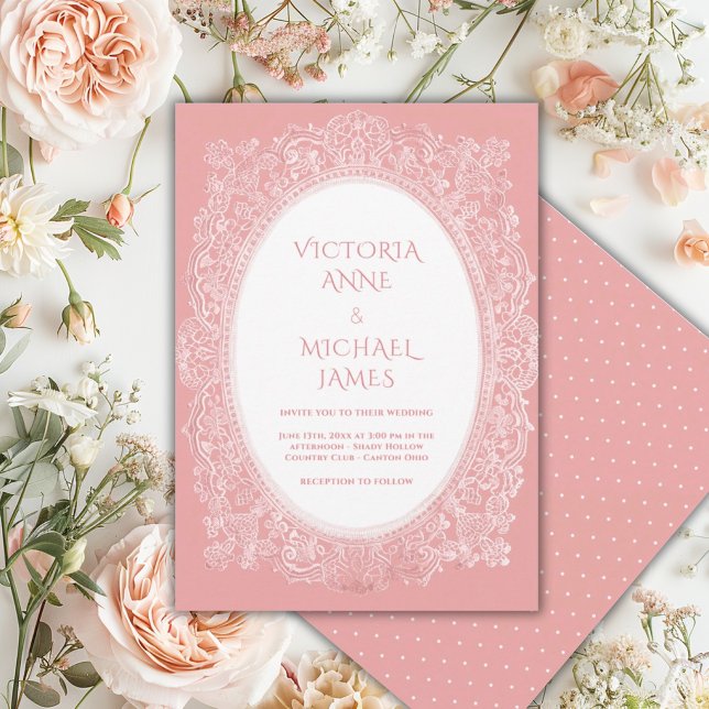 Peach Lace Whimsical Vintage Wedding  Invitation (Creator Uploaded)
