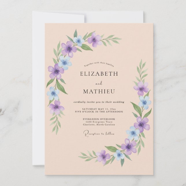 Peach Lavender Airy Spring Wedding Invitation (Front)