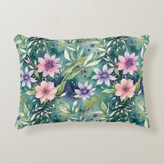 Peach, Lavender, and Teal Modern Floral Decorative Cushion (Front)