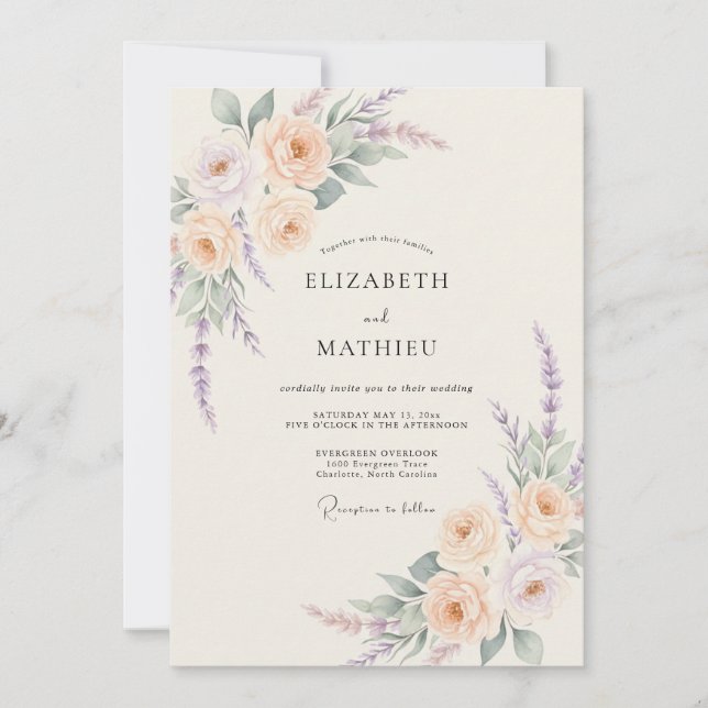 Peach Lavender Bloom Flourish Wedding Invitation (Front)
